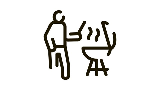 bbq cooking Icon Animation. black bbq cooking animated icon on white background