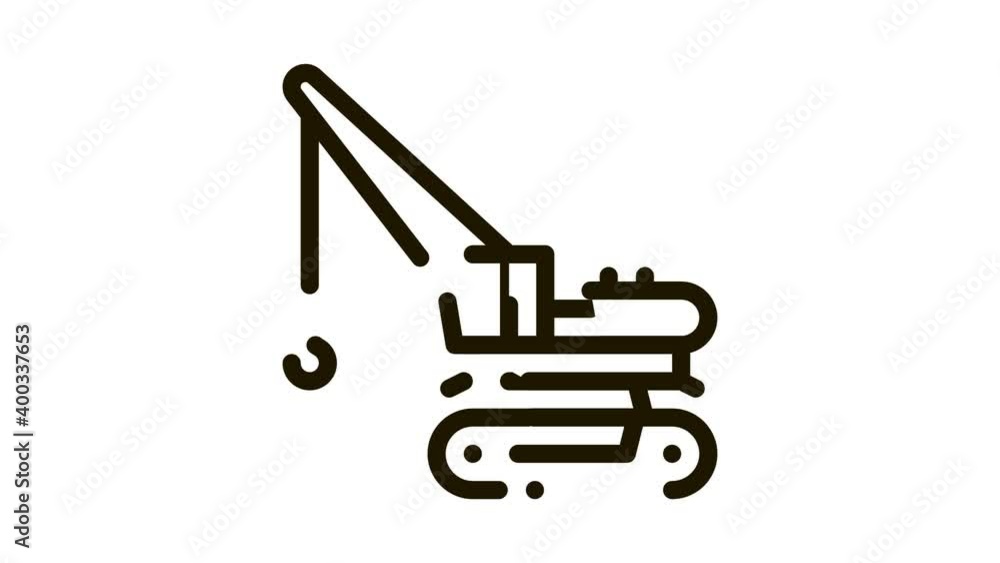 Poster crane machine icon animation. black crane machine animated icon on white background