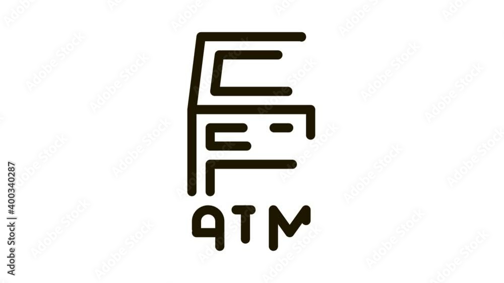 Poster atm terminal icon animation. black atm terminal animated icon on white background