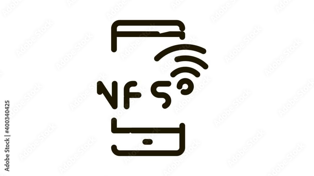 Poster smartphone nfc payment app icon animation. black smartphone nfc payment app animated icon on white b