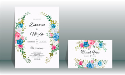 Fototapeta na wymiar Beautiful hand drawn floral wedding invitation template design