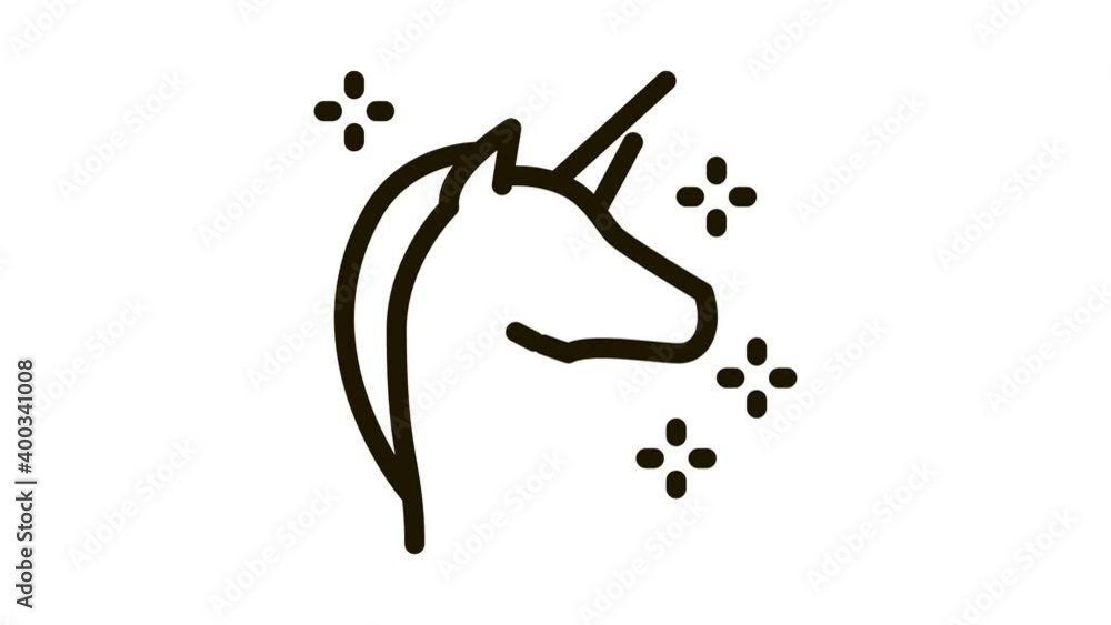 Poster lgbt unicorn icon animation. black lgbt unicorn animated icon on white background
