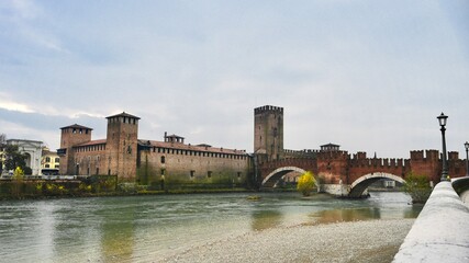 Fototapeta premium Verona, Italy, Veneto, Castle, Castelvecchio, River Adige