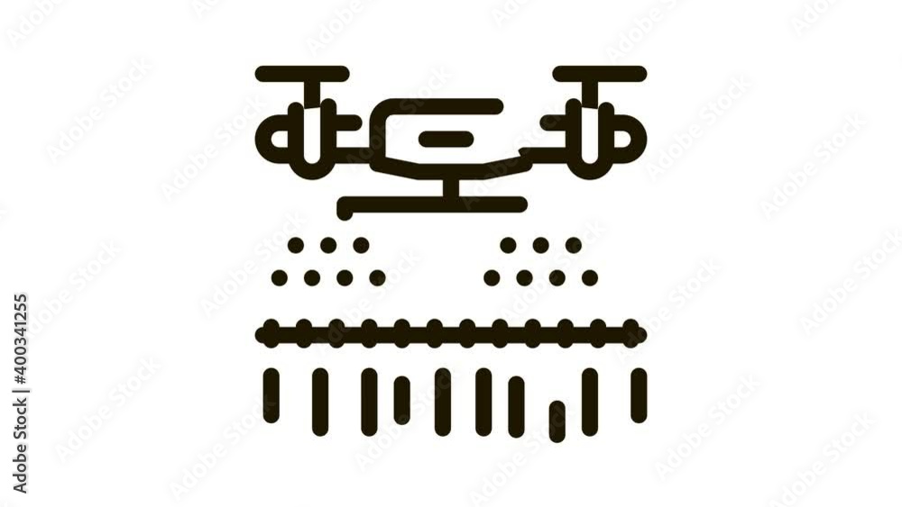 Poster drone watering field icon animation. black drone watering field animated icon on white background
