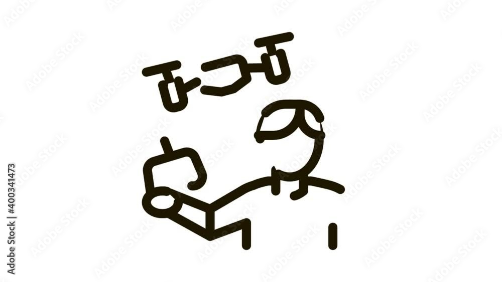 Poster drone man with remote control icon animation. black drone man with remote control animated icon on w