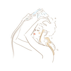 洗髪している美しい女性