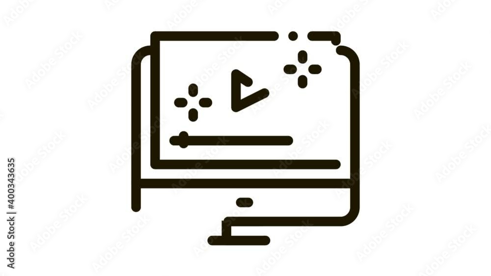 Sticker video player computer screen Icon Animation. black video player computer screen animated icon on white background