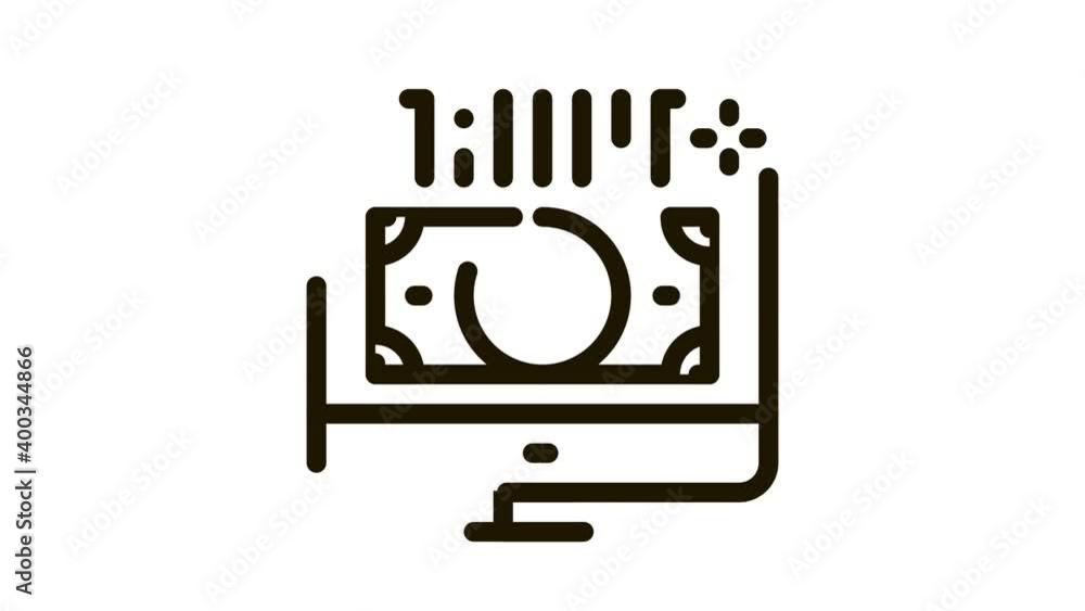 Poster internet money computer screen icon animation. black internet money computer screen animated icon on