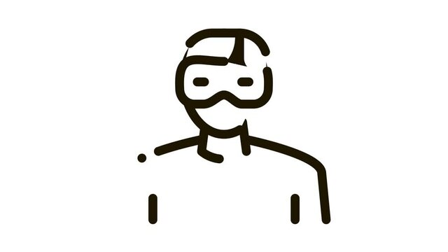 human with eyes mask Icon Animation. black human with eyes mask animated icon on white background