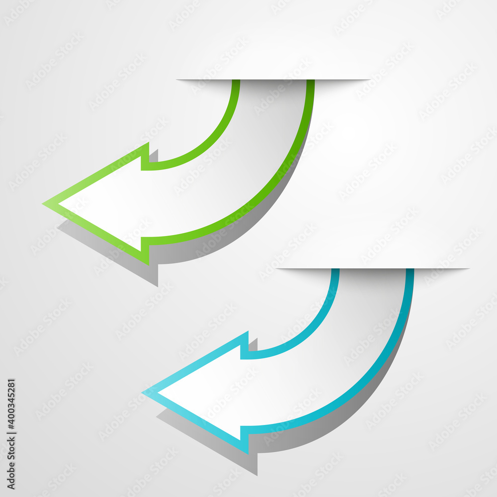 Poster Round arrow banners set. Direct circle shape. 3d Abstract arrow background. Business infographic presentation diagram. Section compare service trend. Paper arrows index. Exact pointer banner