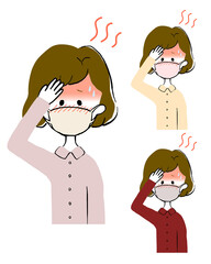 せき　風邪　カラー　マスク　女性　バリエーション