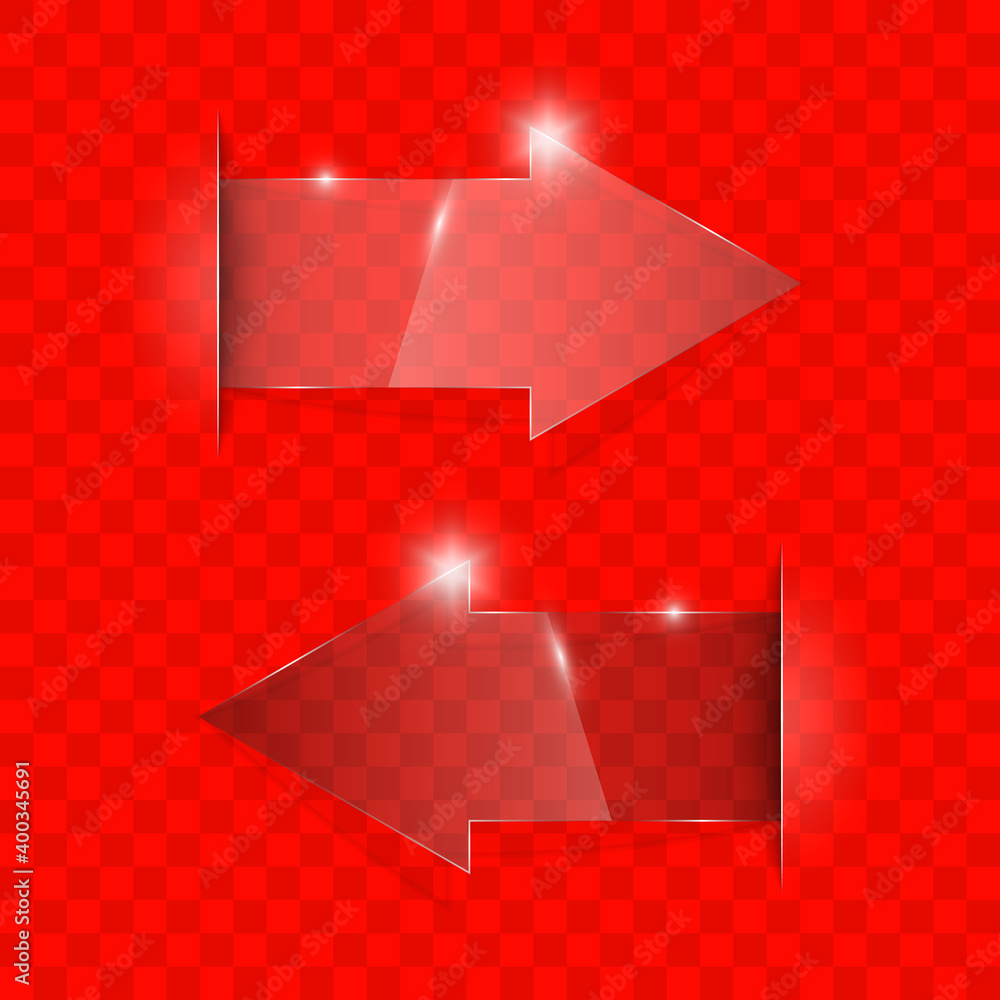 Aufkleber Transparent arrow banners set. Direct glassy shape. Abstract arrows Background. Business infographic presentation diagram. Section compare service. down arrow trend. Paper index. Exact pointer
