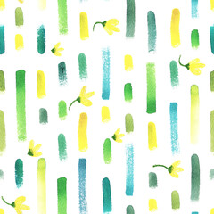 Watercolor seamless pattern, strokes and abstract flowers
