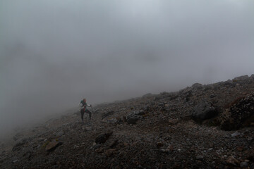 Fototapeta na wymiar hiker on ngauruhoe hills