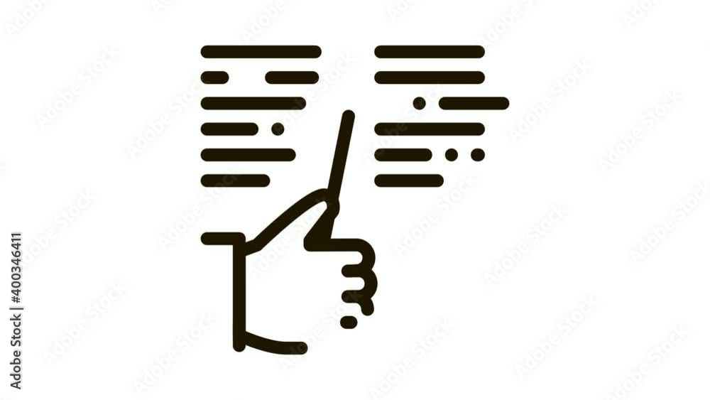 Poster hand hold stick and reading icon animation. black hand hold stick and reading animated icon on white