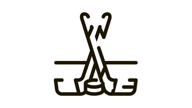 hockey sticks and shim Icon Animation. black hockey sticks and shim animated icon on white background