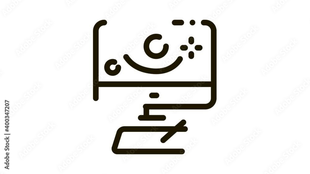 Poster motion projection in action icon animation. black motion projection in action animated icon on white