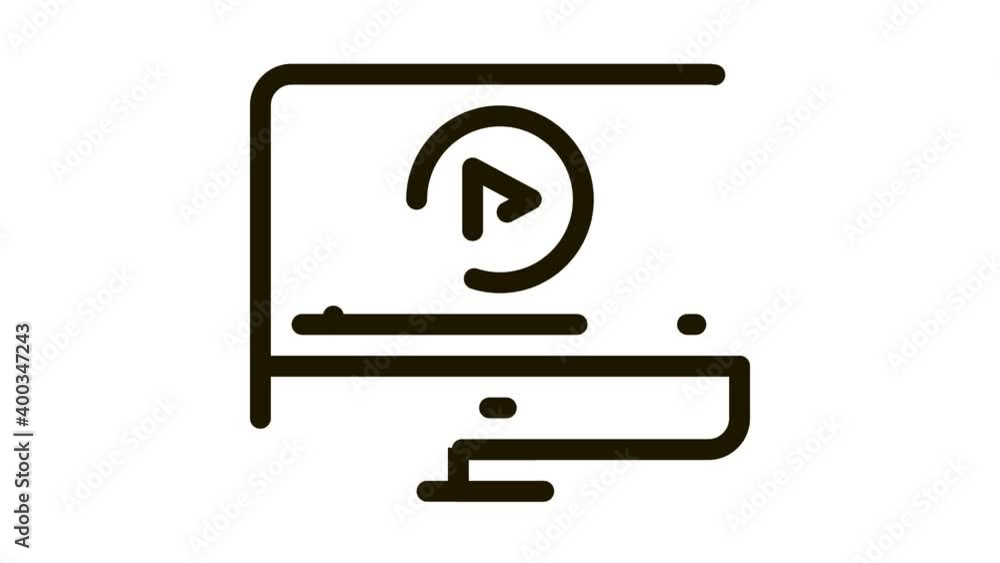 Poster watch movie on computer icon animation. black watch movie on computer animated icon on white backgro