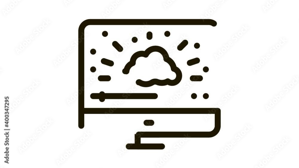 Poster shining cloud computer work icon animation. black shining cloud computer work animated icon on white