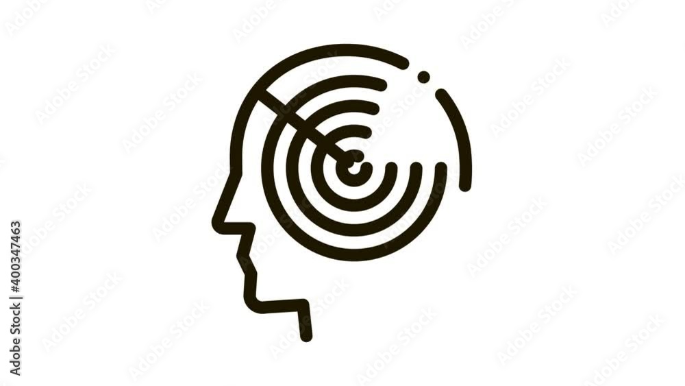 Poster target to brain icon animation. black target to brain animated icon on white background
