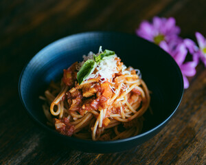 Vegetarian pasta for healthy life. Homemade cook