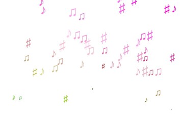 Light Pink, Green vector background with music symbols.