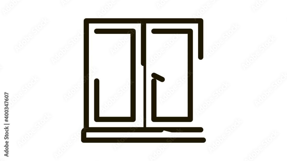 Poster two-half window icon animation. black two-half window animated icon on white background