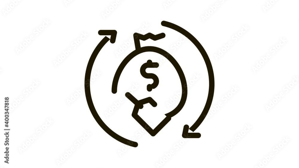 Sticker money bag repeat Icon Animation. black money bag repeat animated icon on white background