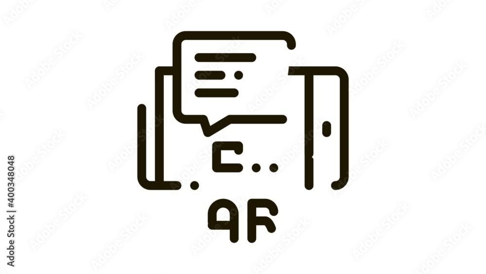 Poster augmented reality in phone icon animation. black augmented reality in phone animated icon on white b
