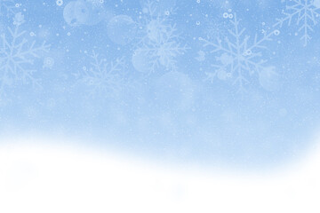 Pastel blue Christmas background with snowflakes, copy space