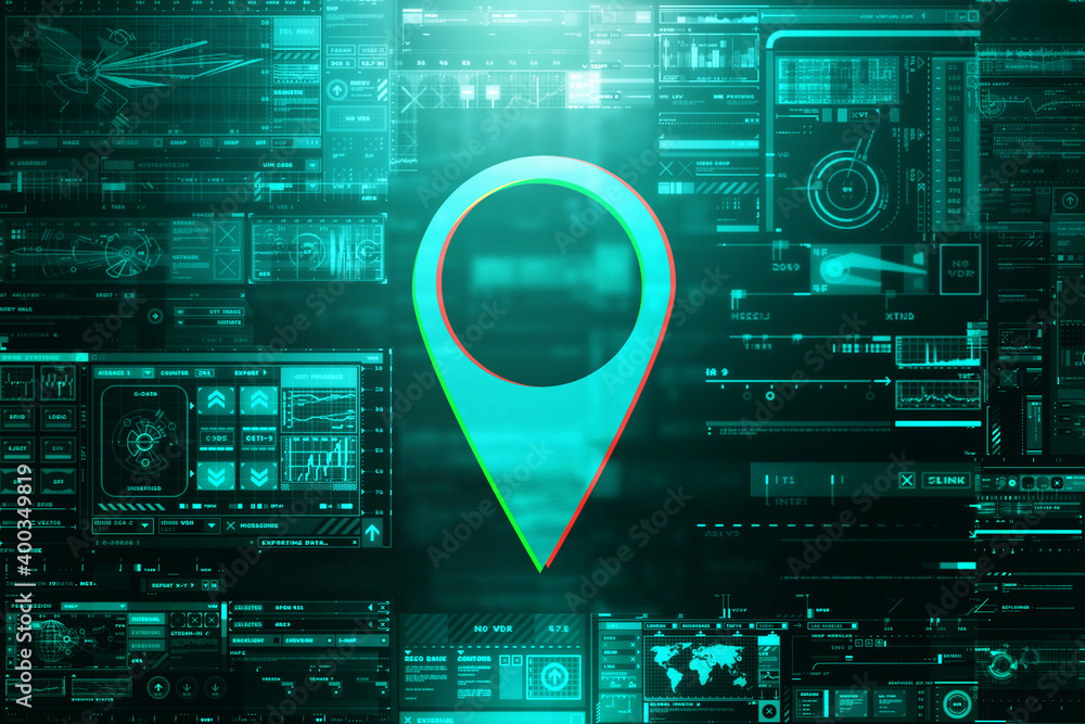 Poster 2d rendering red map pointer