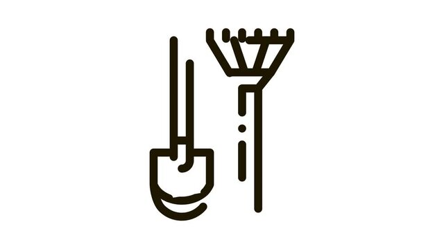 shovel and rake Icon Animation. black shovel and rake animated icon on white background