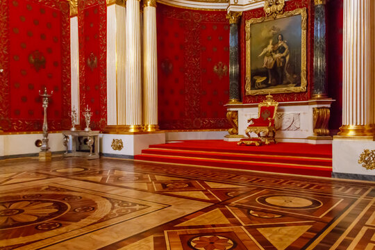 Interior of Small Throne Hall of Emperor Peter the Great in Winter palace (State Hermitage Museum) in Saint Petersburg, Russia