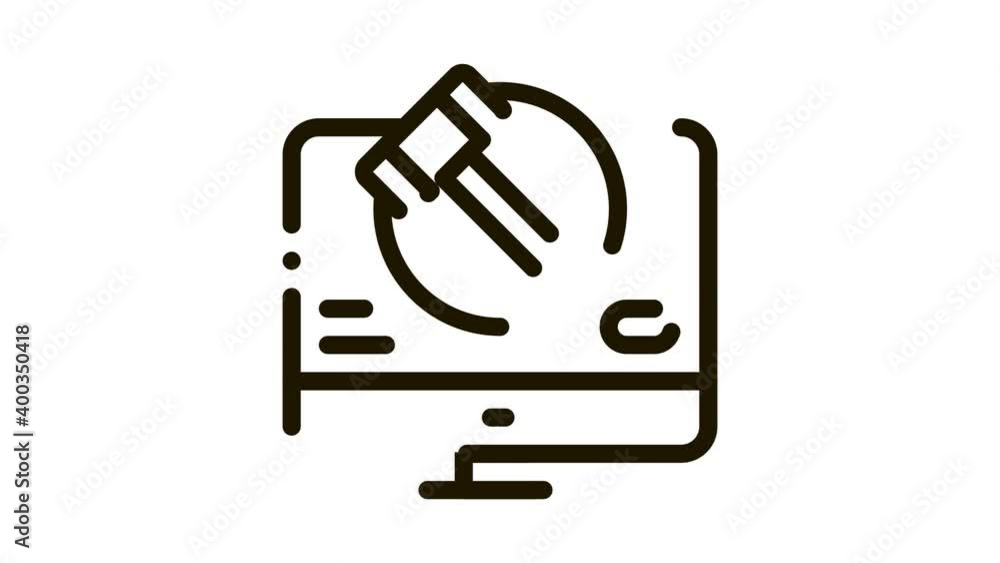 Poster computer version of auction icon animation. black computer version of auction animated icon on white