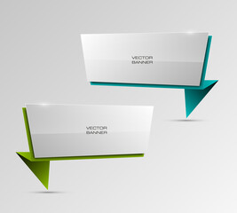 Design shape Origami vector banner. Point Indicator with tablet to sign or annotations