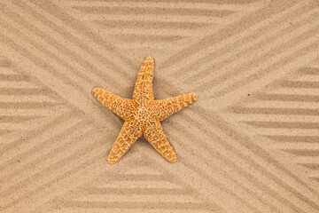 Fototapeta na wymiar Large yellow star lies in the center of the cross lines.