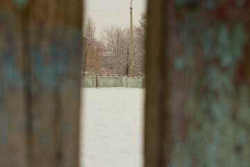 old hockey rink in the snow 