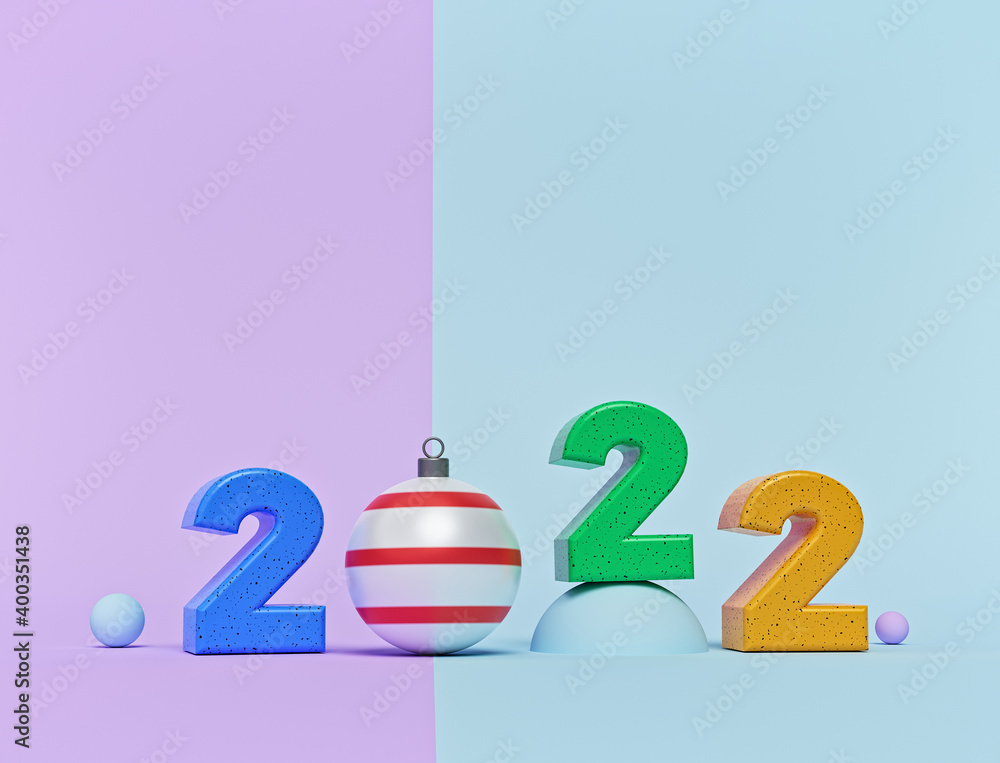 Poster 2022 3d numbers. new year concept. minimal design. 3d rendering