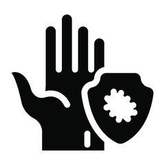 
Germ on hand, solid icon of hand checking 
