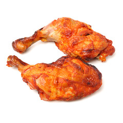 grilled chicken leg  on white background 