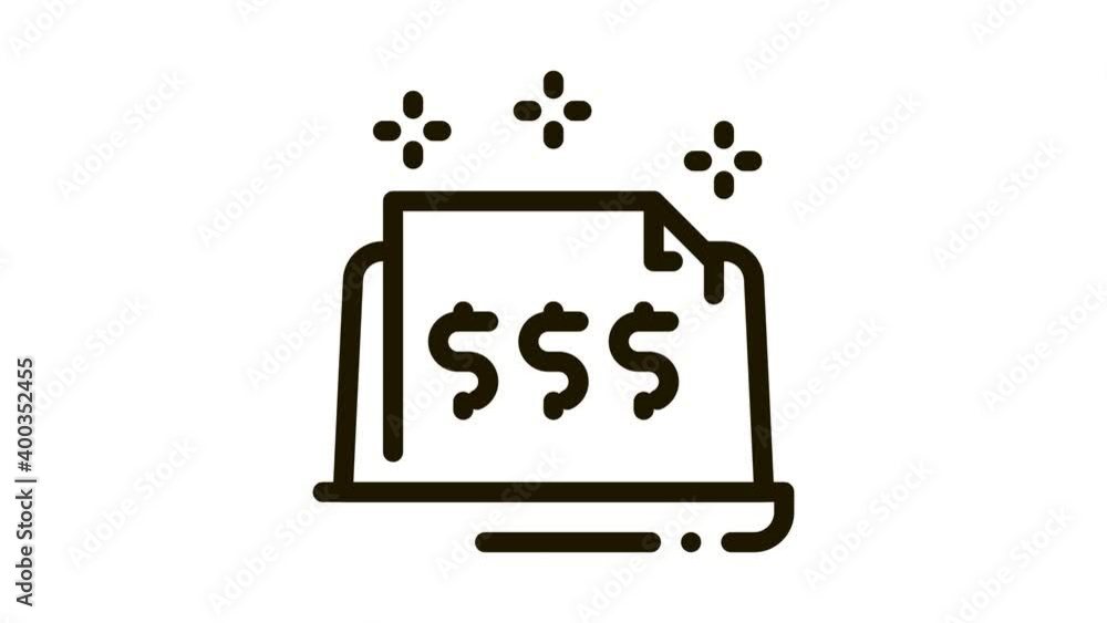 Poster cash documents in computer version icon animation. black cash documents in computer version animated