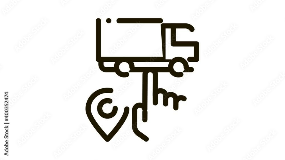 Poster truck geolocation selection icon animation. black truck geolocation selection animated icon on white