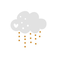 Vector cartoon illustration with cute sleeping cloud and rain of hearts. Scandinavian style nursery art. Valentines Day card