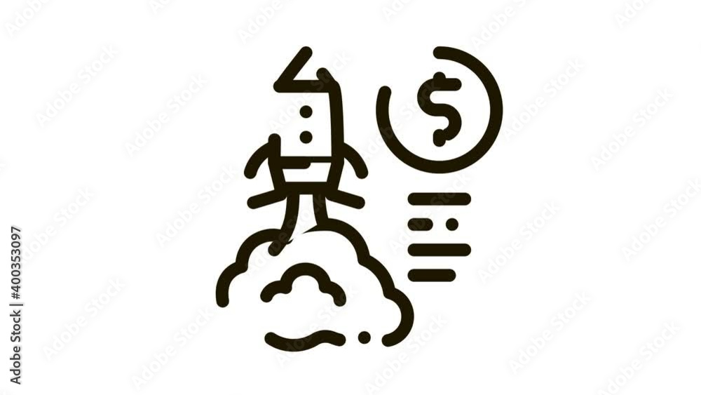 Poster monetary comet flight icon animation. black monetary comet flight animated icon on white background