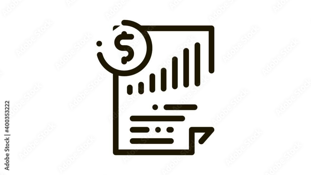 Poster monetary statement document icon animation. black monetary statement document animated icon on white