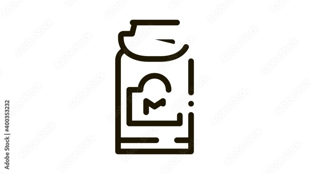 Poster milk can with handle icon animation. black milk can with handle animated icon on white background
