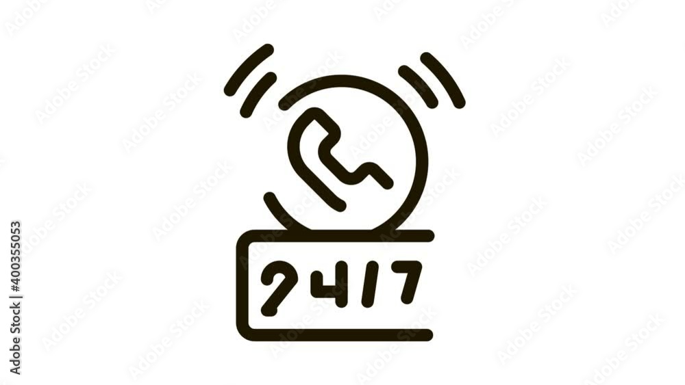 Poster round-the-clock help desk icon animation. black round-the-clock help desk animated icon on white bac