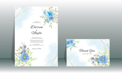 Wedding invitation set with beautiful flower watercolor frame