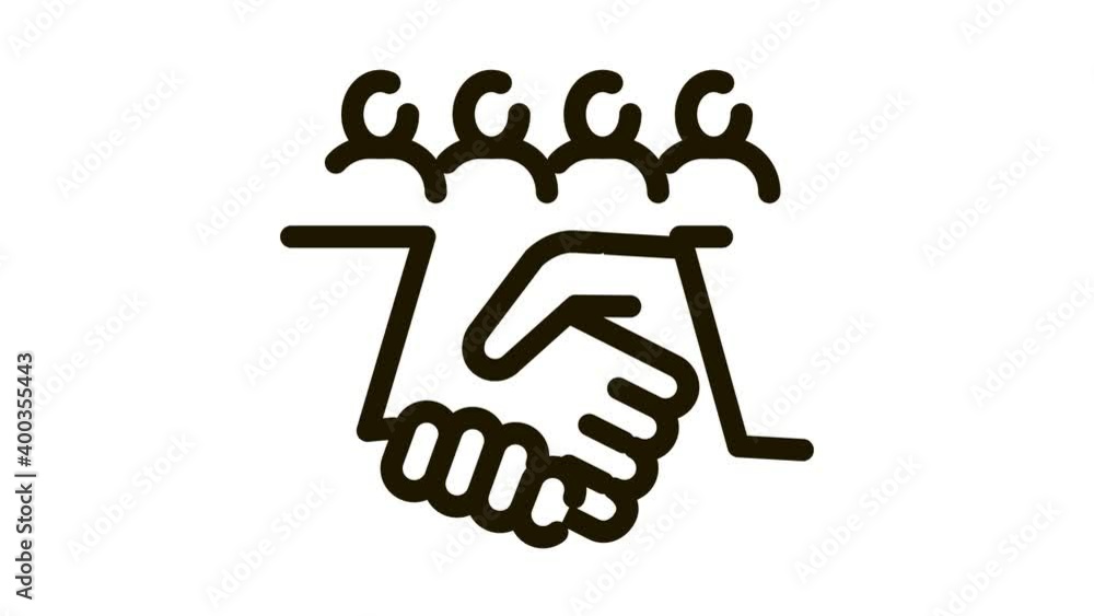 Poster handshake on work contract icon animation. black handshake on work contract animated icon on white b