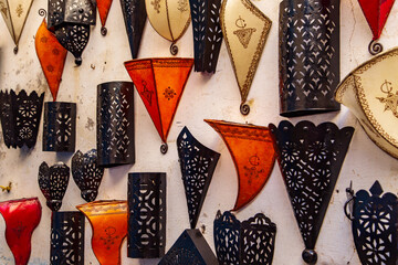 Traditional handmade Moroccan lamps in the gift shop.